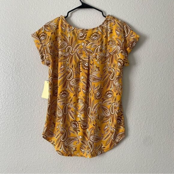 NWT FLOWER & FEATHER Women Summer Vacay Boho Yellow Floral Blouse Size M - Picture 2 of 6
